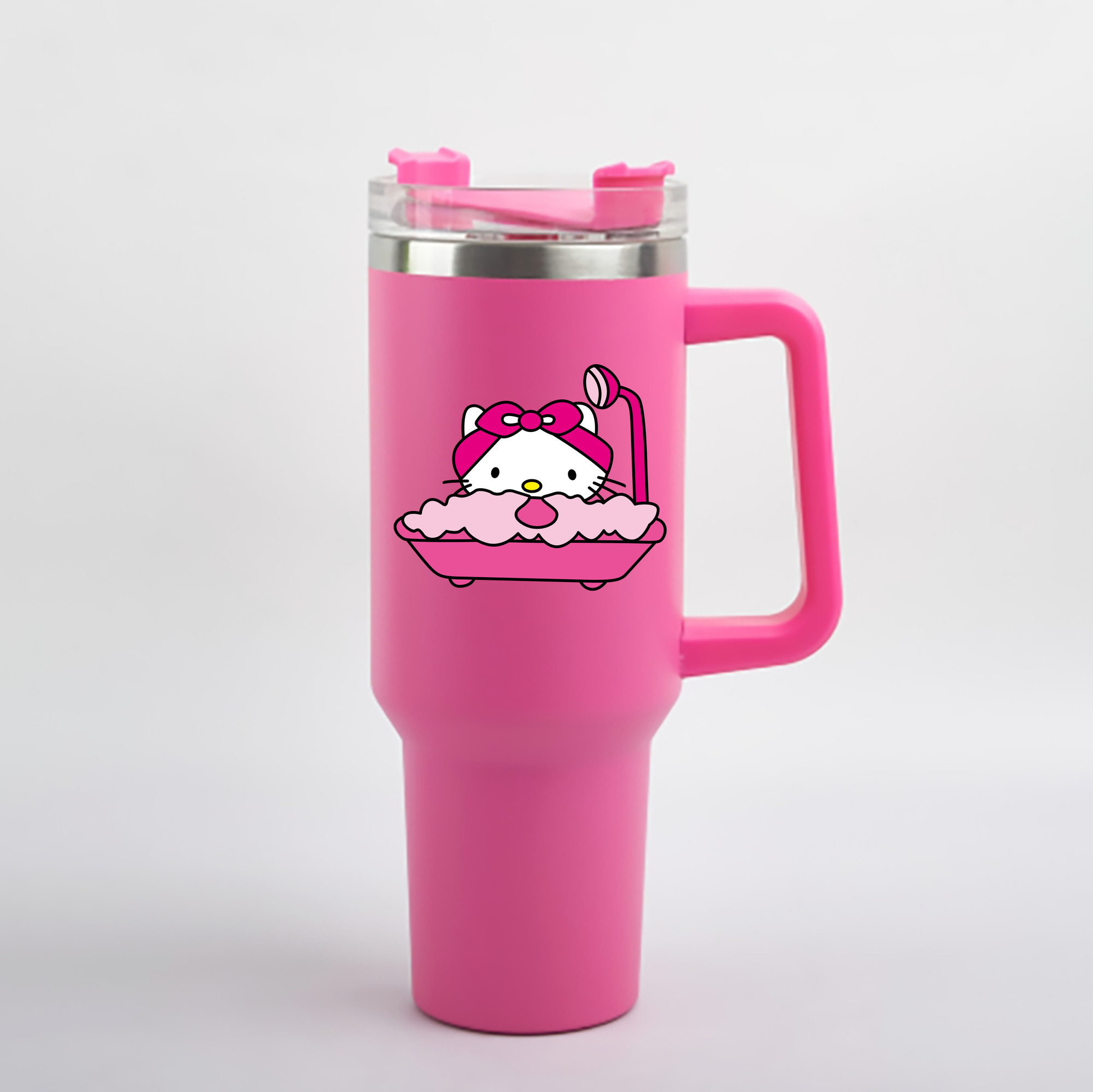 （画像用） Hello Kitty ハローキティ 1200mL車用タンブラー - クリスタルステッカー（プラスチックストロー付き）
